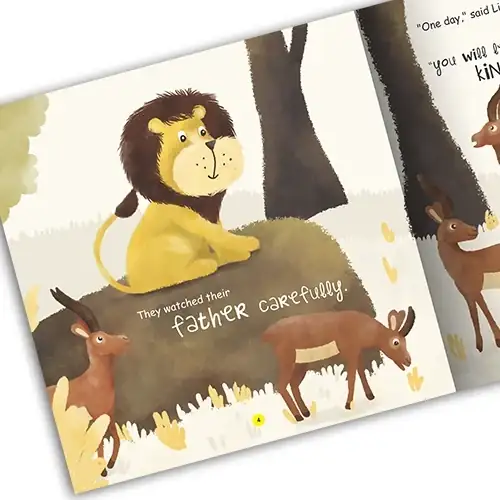 Interior spread from The Lion Cub's Journey