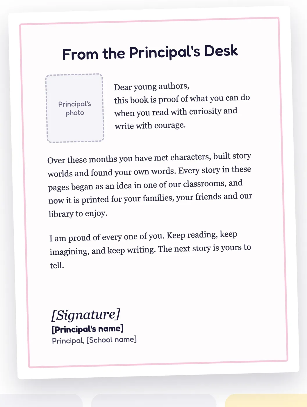 From the Principal's Desk page